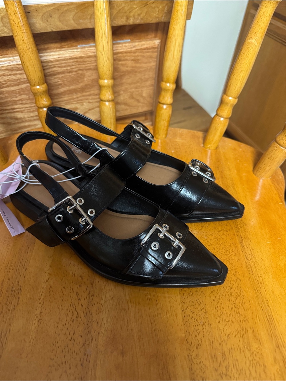 Wild Fable NWT 7 Black GOTH Pointed Buckle Slingback Flats